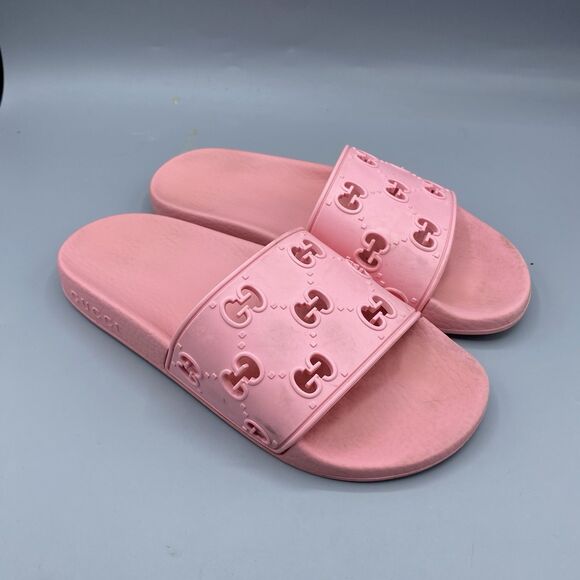 Gucci Shoes - Gucci Rose Pink Rubber GG Logo Slide Sandals Authentic Women Size 36 5.5/6